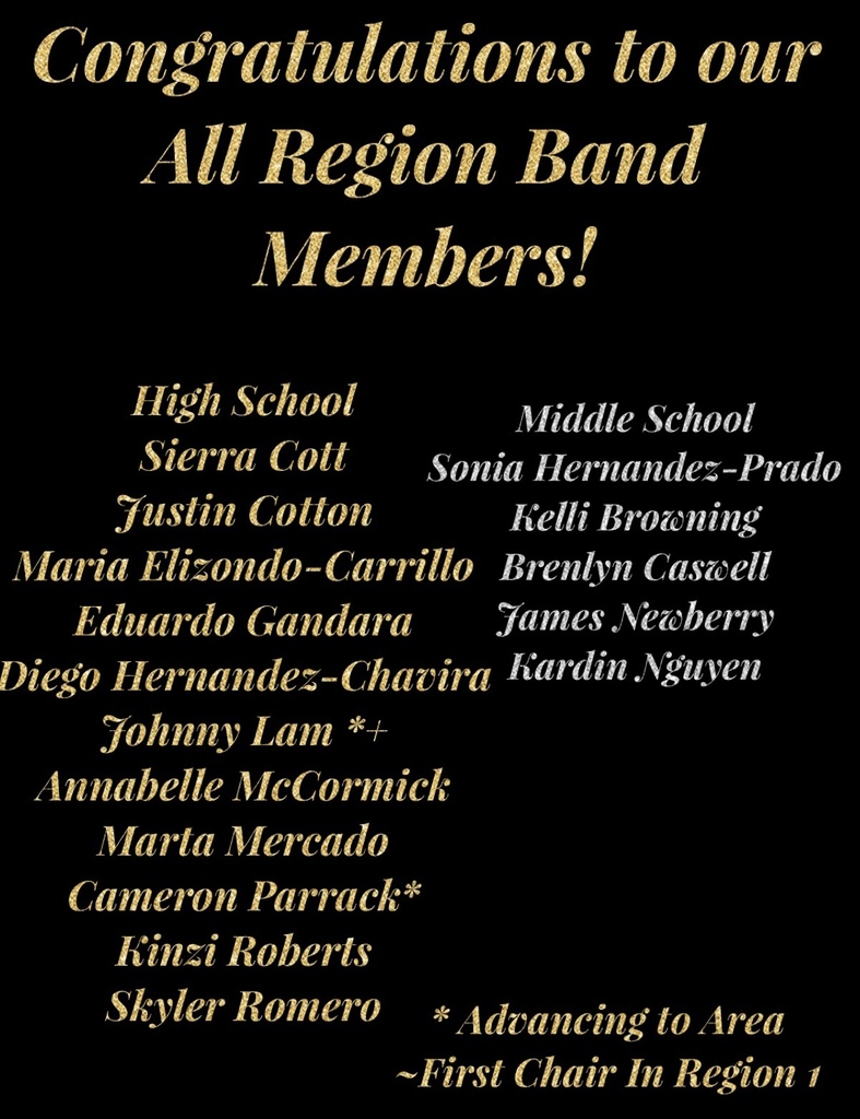 Congratulations All Region Band Members!